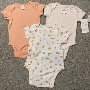 Nordstrom Peach, White & Peach-Print Baby Bodysuit 3pc Set